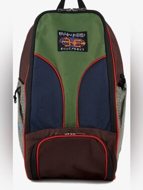 ISO Brain Dead Tennis Green, Navy & Brown Multi-Panel Backpack with Red Trim